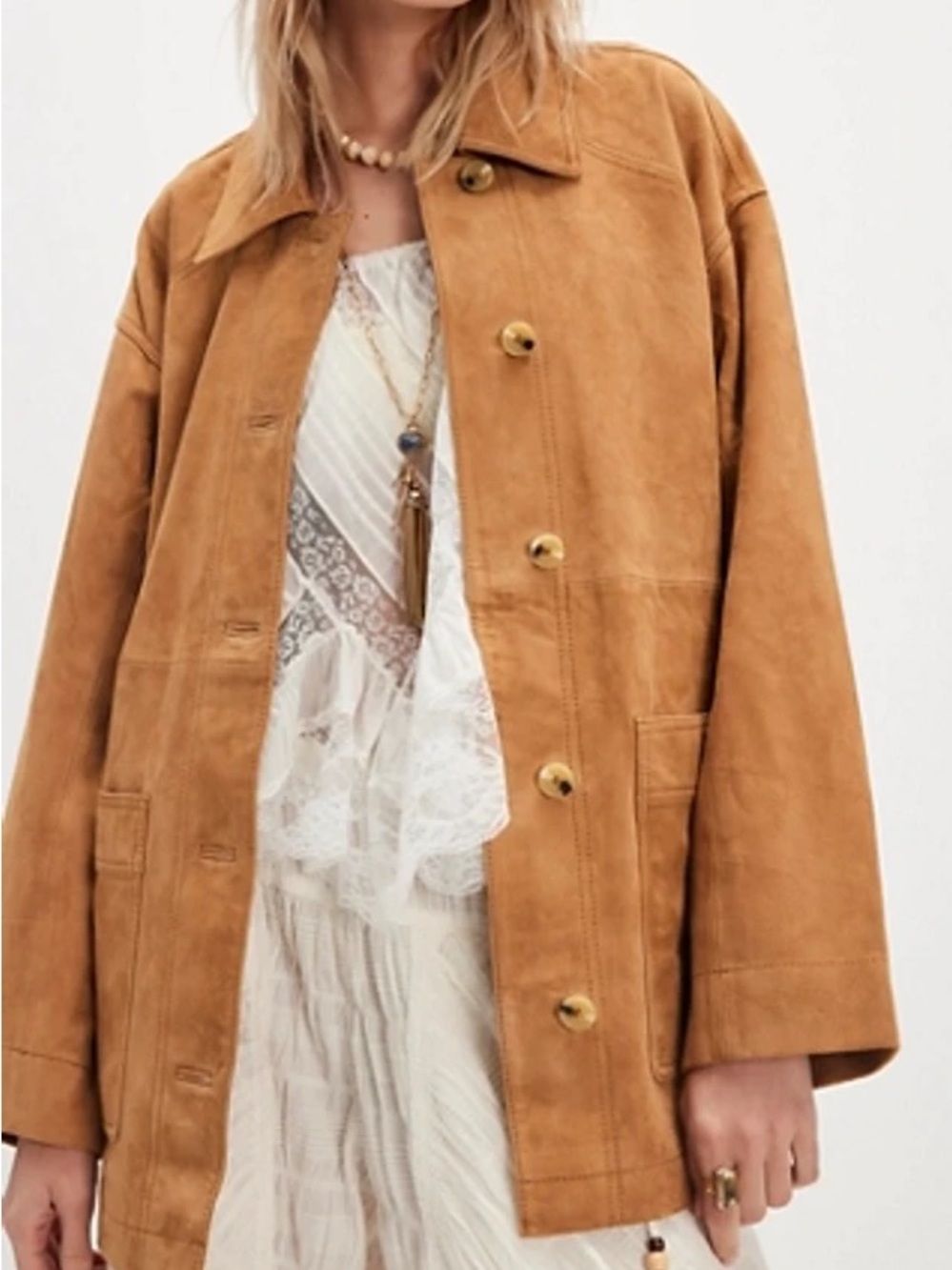 Free People We The Free Suzy Suede Jacket in the gorgeous Classic Camel color.
